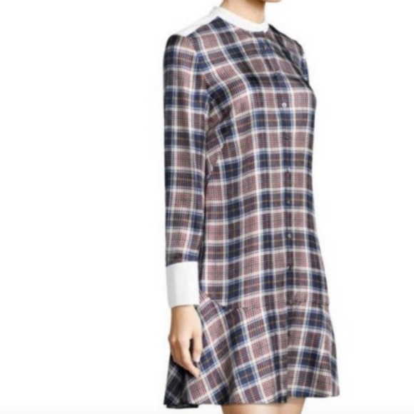 New Cora Milano Tartan Plaid Silk Shirtdress - Picture 8 of 12